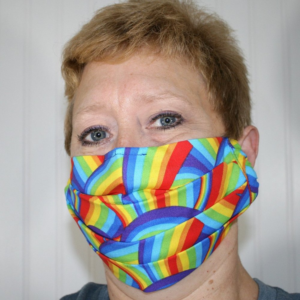 HAND CRAFTED Face Mask Rainbow Colorful Cotton LGBTQ+ - Adult - Pocket Style